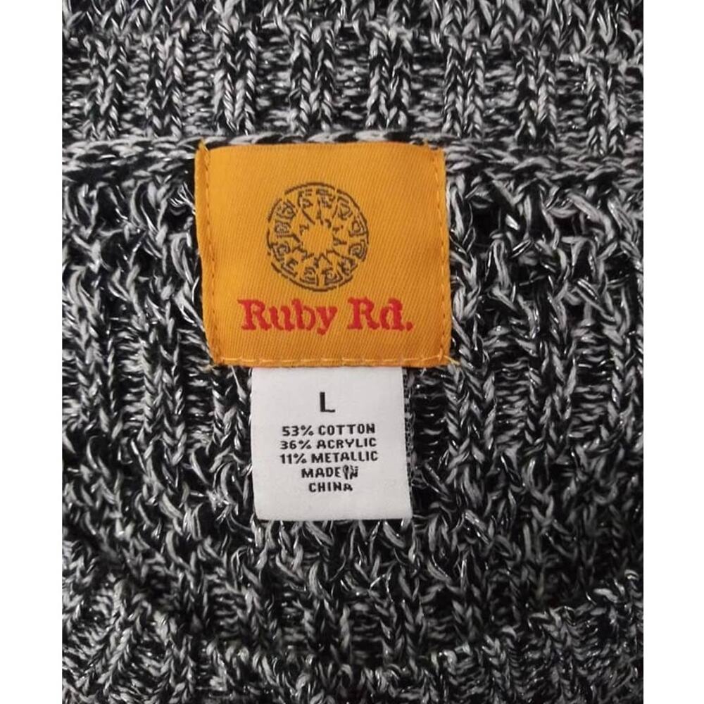 Ruby Rd Metallic Gray Ruffle Front Cardigan Sz Large - Picture 3 of 6